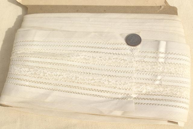 photo of bolts of antique vintage wide lace insertion, white cotton batiste french alencon lace #9