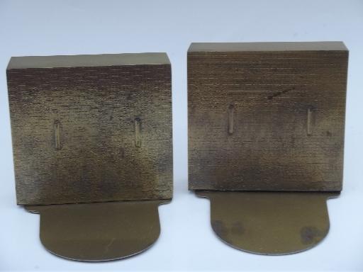 photo of book ends pair heavy brass bookends w/ Caduceus, old PM Craftsman label #3