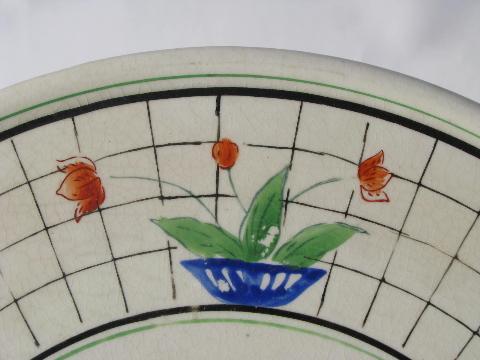 photo of border of red tulips, vintage Made in Japan hand-painted pottery cake plate plateau #2