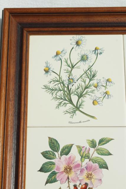 photo of botanical tiles vintage serving tray, wood framed tile tray Tilecrafts Staffordshire England #7