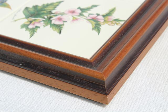 photo of botanical tiles vintage serving tray, wood framed tile tray Tilecrafts Staffordshire England #8