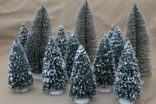 photo of bottle brush pine trees w/ flocked snow, tree forest for Christmas village putz #1