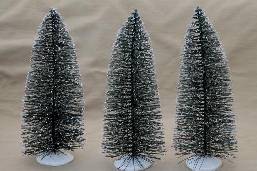 photo of bottle brush pine trees w/ flocked snow, tree forest for Christmas village putz #2