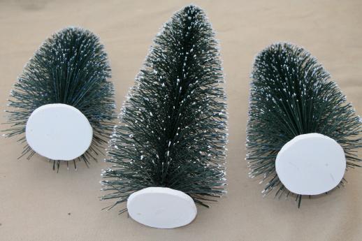 photo of bottle brush pine trees w/ flocked snow, tree forest for Christmas village putz #4