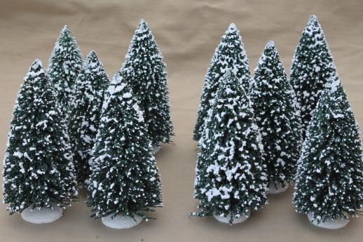 photo of bottle brush pine trees w/ flocked snow, tree forest for Christmas village putz #5