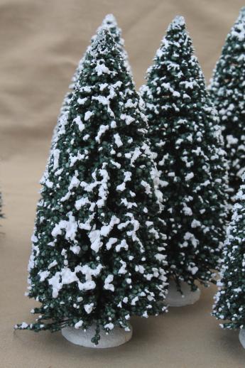 photo of bottle brush pine trees w/ flocked snow, tree forest for Christmas village putz #6