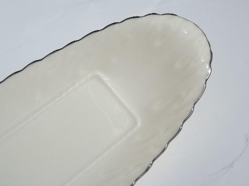 photo of bottom plate only butter dish tray, vintage Lenox ivory platinum trim #2