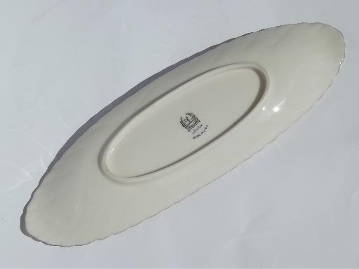 photo of bottom plate only butter dish tray, vintage Lenox ivory platinum trim #3