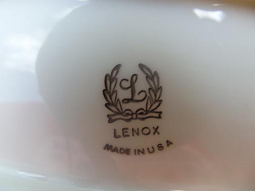 photo of bottom plate only butter dish tray, vintage Lenox ivory platinum trim #4