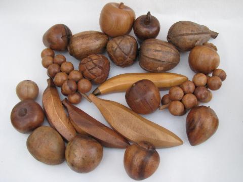 photo of bowl of tropical fruit, vintage monkey pod wood #2