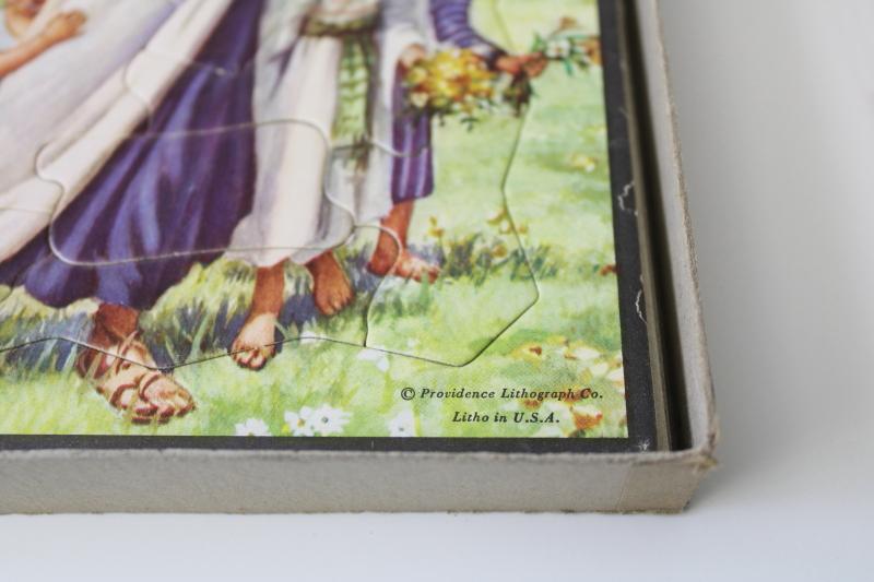 photo of box of vintage cardboard frame jigsaw puzzles Bible scenes for children Sunday school #3