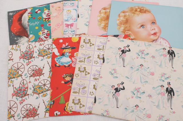 photo of box of vintage gift wrap wrapping paper, cute retro print graphics for party, holidays #6