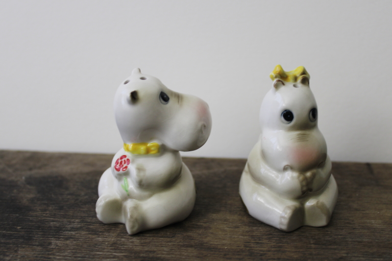 photo of boy & girl hippos salt and pepper shakers set, vintage Josef Originals hand painted ceramic  #1