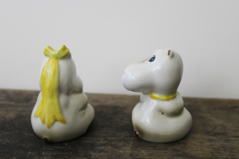 photo of boy & girl hippos salt and pepper shakers set, vintage Josef Originals hand painted ceramic  #3