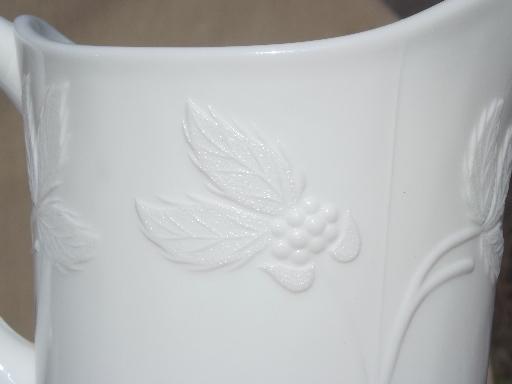 photo of bramble berry pattern vintage milk glass pitcher, Westmoreland glass #5