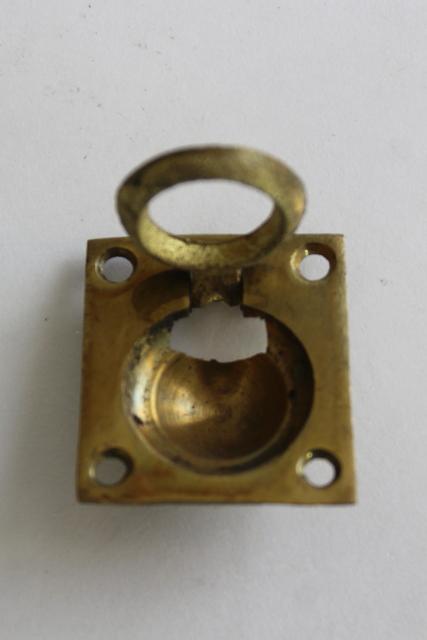 photo of brass flush mount ring pulls, 90s vintage drawer or box handles, reproduction hardware #2