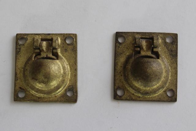 photo of brass flush mount ring pulls, 90s vintage drawer or box handles, reproduction hardware #5