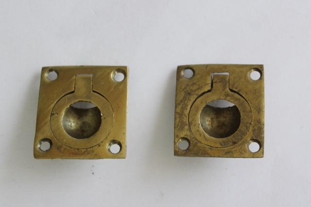 photo of brass flush mount ring pulls, 90s vintage drawer or box handles, reproduction hardware #7