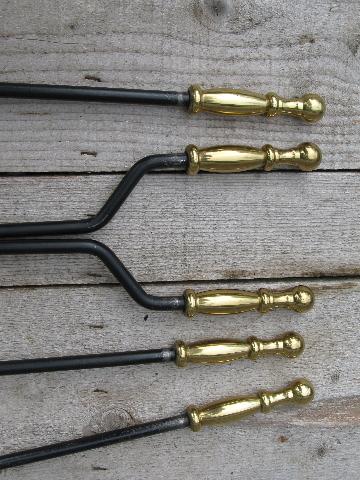 photo of brass handled iron fireplace tools set, Adams - Dubuque stand w/irons #4