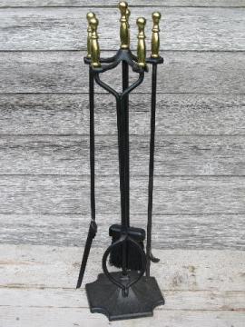 catalog photo of brass handled iron fireplace tools set, Adams - Dubuque stand w/irons