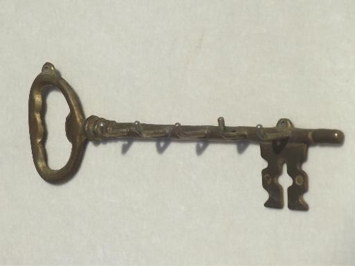 photo of brass padlock & skeleton key, vintage  lock & key wall hooks for keys #4