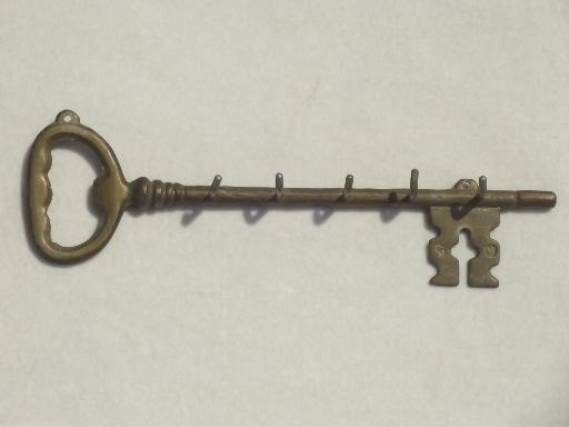 photo of brass padlock & skeleton key, vintage  lock & key wall hooks for keys #5