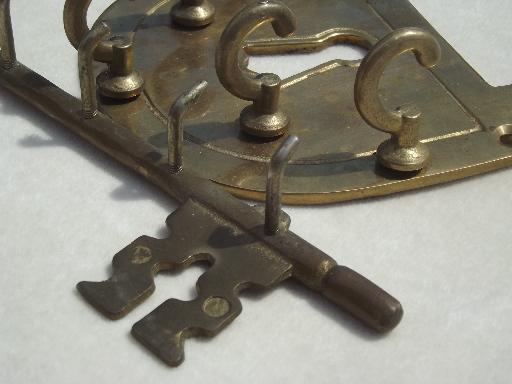 photo of brass padlock & skeleton key, vintage  lock & key wall hooks for keys #7