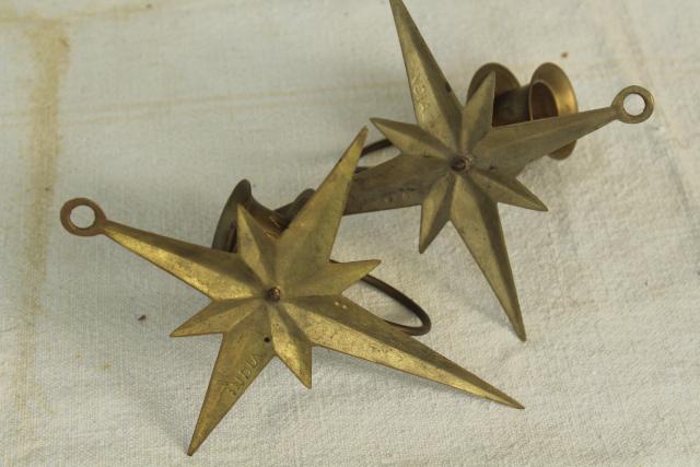 photo of brass star candle holder wall sconces, 70s 80s vintage solid brass made in India #7