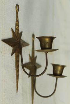 catalog photo of brass star candle holder wall sconces, 70s 80s vintage solid brass made in India