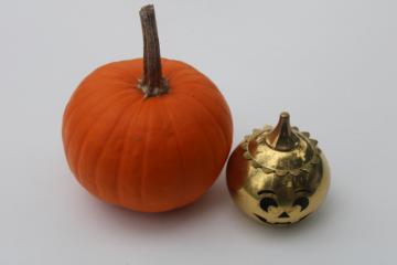 brass tea light candle holder Halloween jack o lantern luminary, vintage Partylite pumpkin 