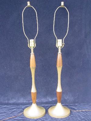 photo of brass / teak pair danish modern vintage lamps #1