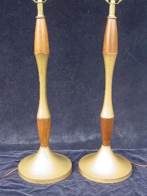 photo of brass / teak pair danish modern vintage lamps #2