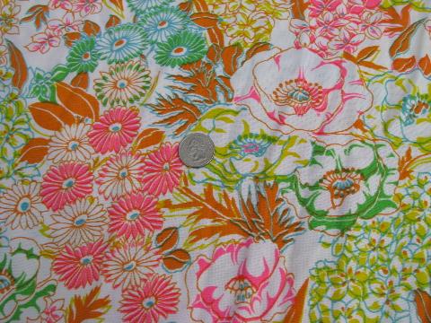 photo of bright 60s day-glo summer floral print, retro vintage poly tricot knit fabric #1