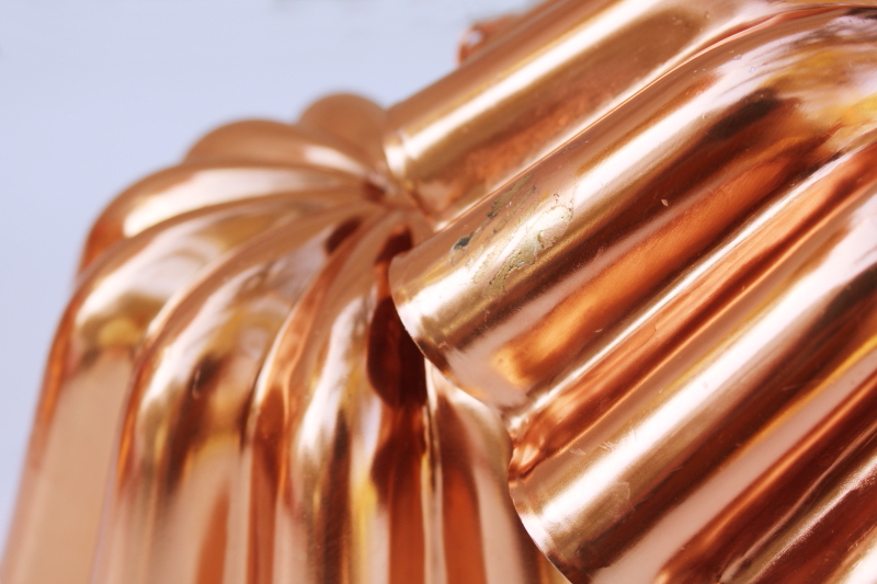 photo of bright copper color vintage aluminum fluted shape jello molds, pair of matching pans #2