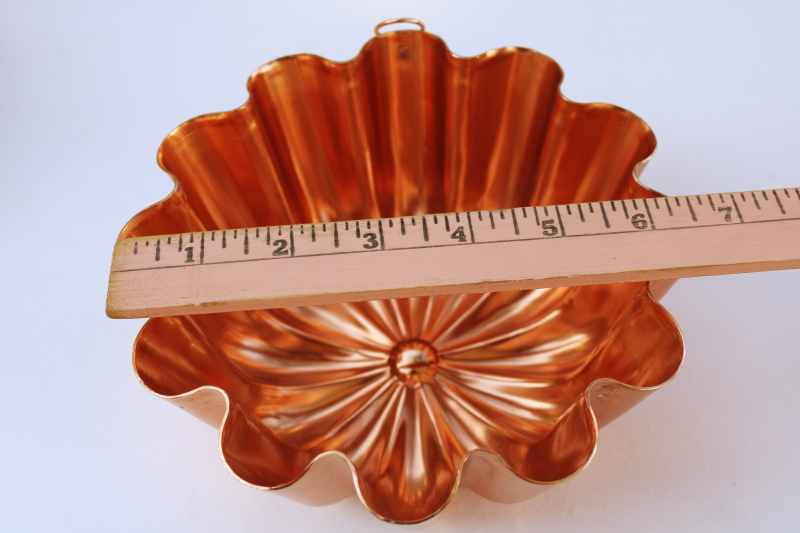 photo of bright copper color vintage aluminum fluted shape jello molds, pair of matching pans #4