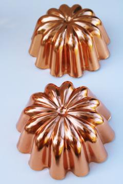 bright copper color vintage aluminum fluted shape jello molds, pair of matching pans