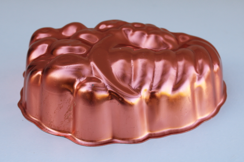 photo of bright copper color vintage aluminum mold, horn of plenty cornucopia jello mold #4