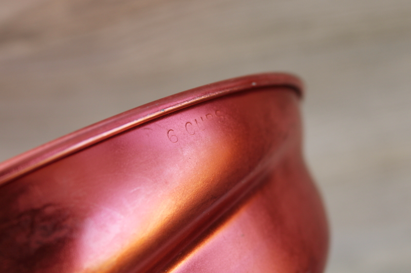 photo of bright copper color vintage aluminum mold, tall spiral unicorn horn jello mold pan #3