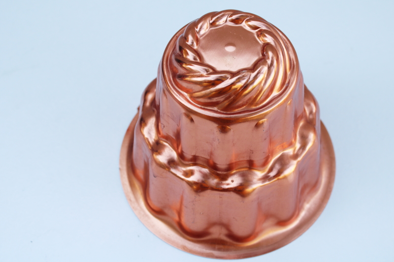photo of bright copper color vintage aluminum mold, tall tiered shape jello mold pan #2