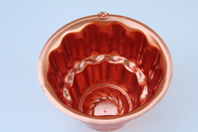 photo of bright copper color vintage aluminum mold, tall tiered shape jello mold pan #3