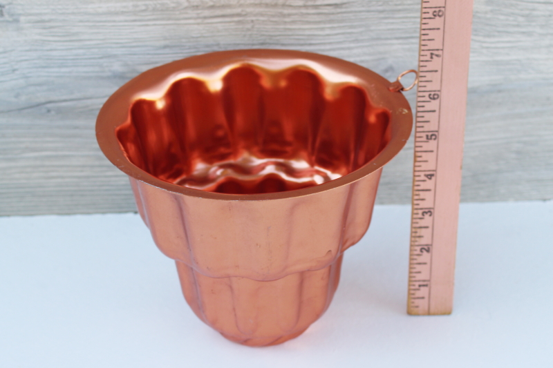 photo of bright copper color vintage aluminum mold, tall tiered shape jello mold pan #4