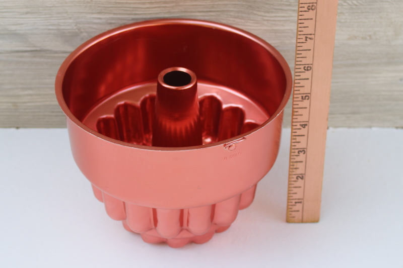 photo of bright copper red color vintage aluminum mold, tiered ladyfinger shape jello mold pan #5