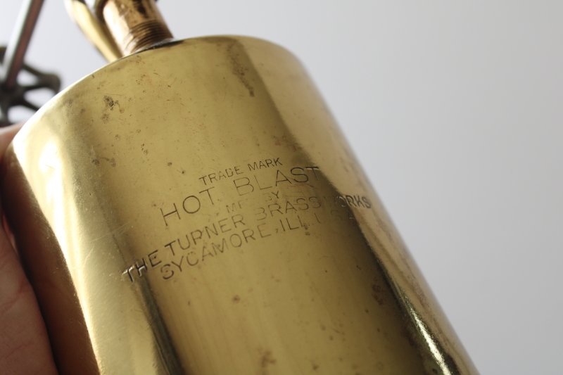 photo of bright polished brass Turner Hot Blast blow torch primitive antique tool converted to electric lamp  #4