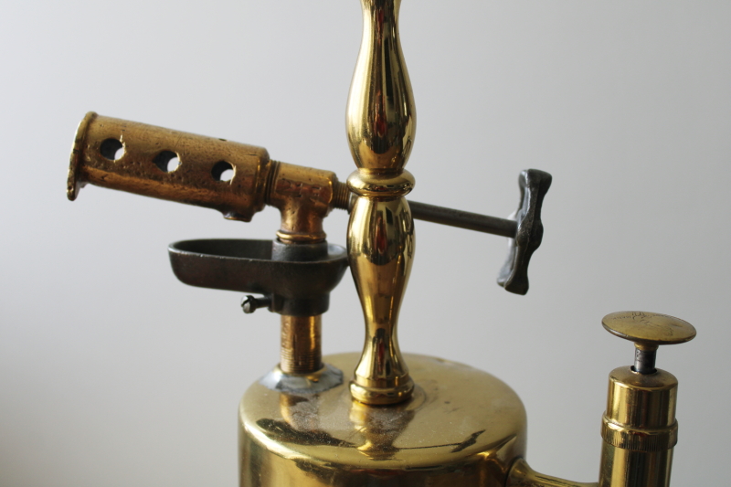 photo of bright polished brass Turner Hot Blast blow torch primitive antique tool converted to electric lamp  #6