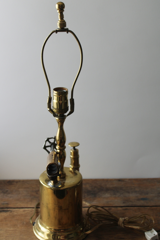 photo of bright polished brass Turner Hot Blast blow torch primitive antique tool converted to electric lamp  #7