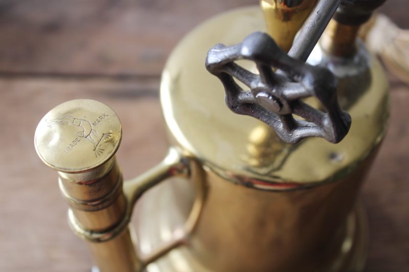 photo of bright polished brass Turner Hot Blast blow torch primitive antique tool converted to electric lamp  #11