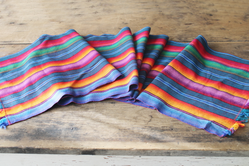 photo of bright striped woven cotton scarf table runner, vintage Mexican Central American folk art   #1