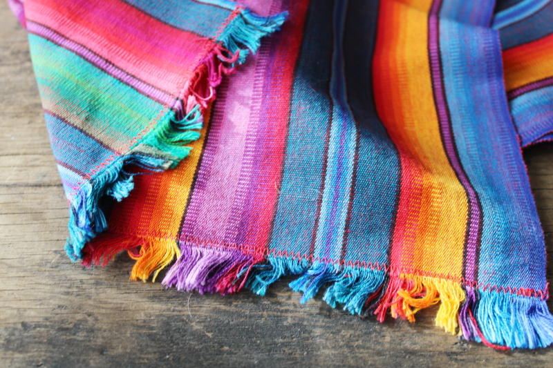 photo of bright striped woven cotton scarf table runner, vintage Mexican Central American folk art   #2