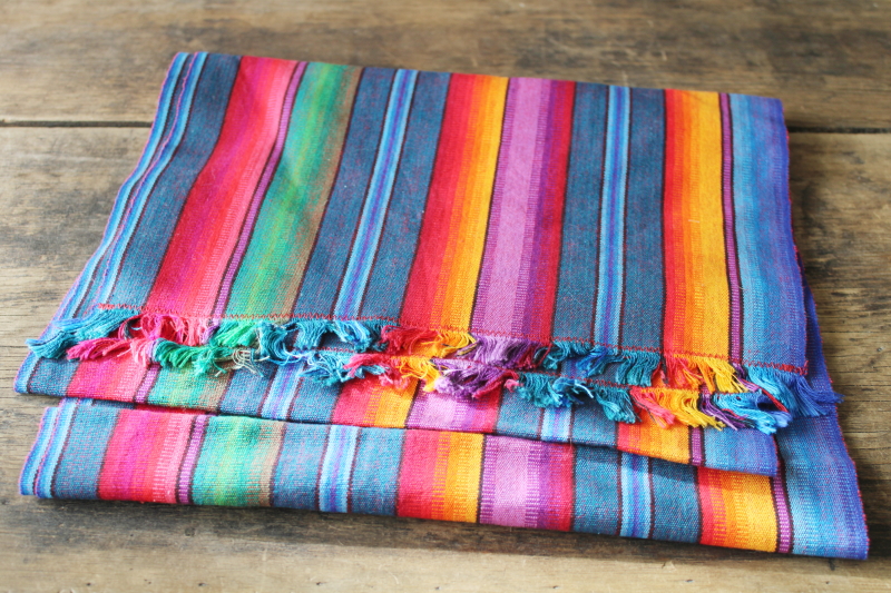 photo of bright striped woven cotton scarf table runner, vintage Mexican Central American folk art   #3