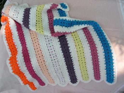 photo of bright stripes hand-crocheted baby afghan, small lap blanket throw #1